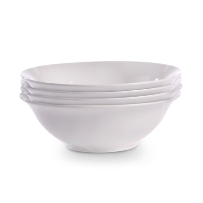 Maison & White White Porcelain Serving Bowls | Set of 4 | 25cm Curved Salad & Pasta Bowls | Dishwasher Safe
