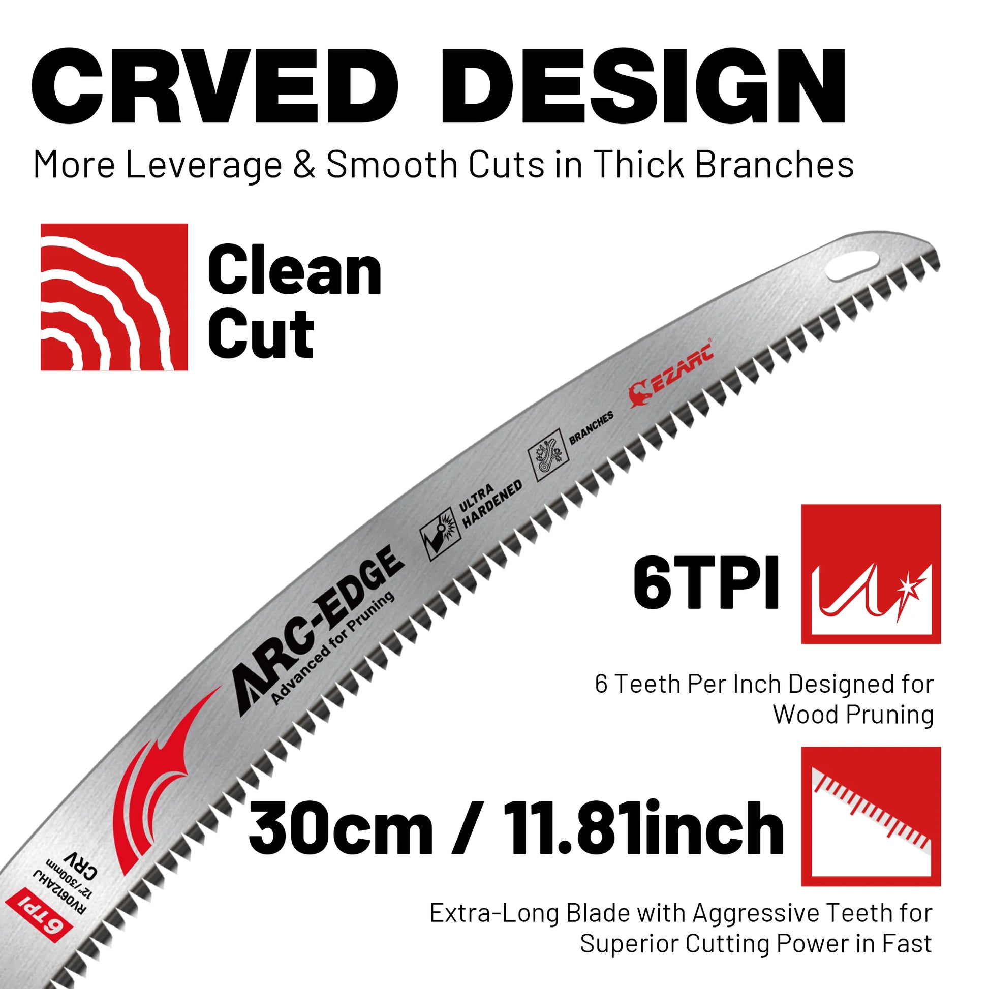 12 Inch Reciprocating Saw Blades, Japanese Teeth Wood Pruning Saw Blades 3Pcs 6TPI Arc Edge for Tree Trimming, Wood Cutting