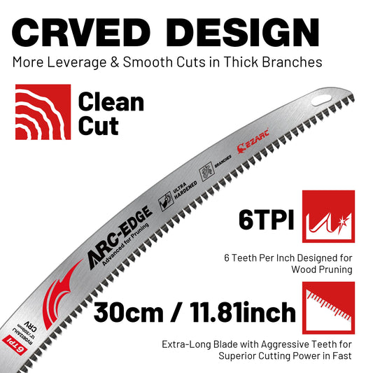 12 Inch Reciprocating Saw Blades, Japanese Teeth Wood Pruning Saw Blades 3Pcs 6TPI Arc Edge for Tree Trimming, Wood Cutting