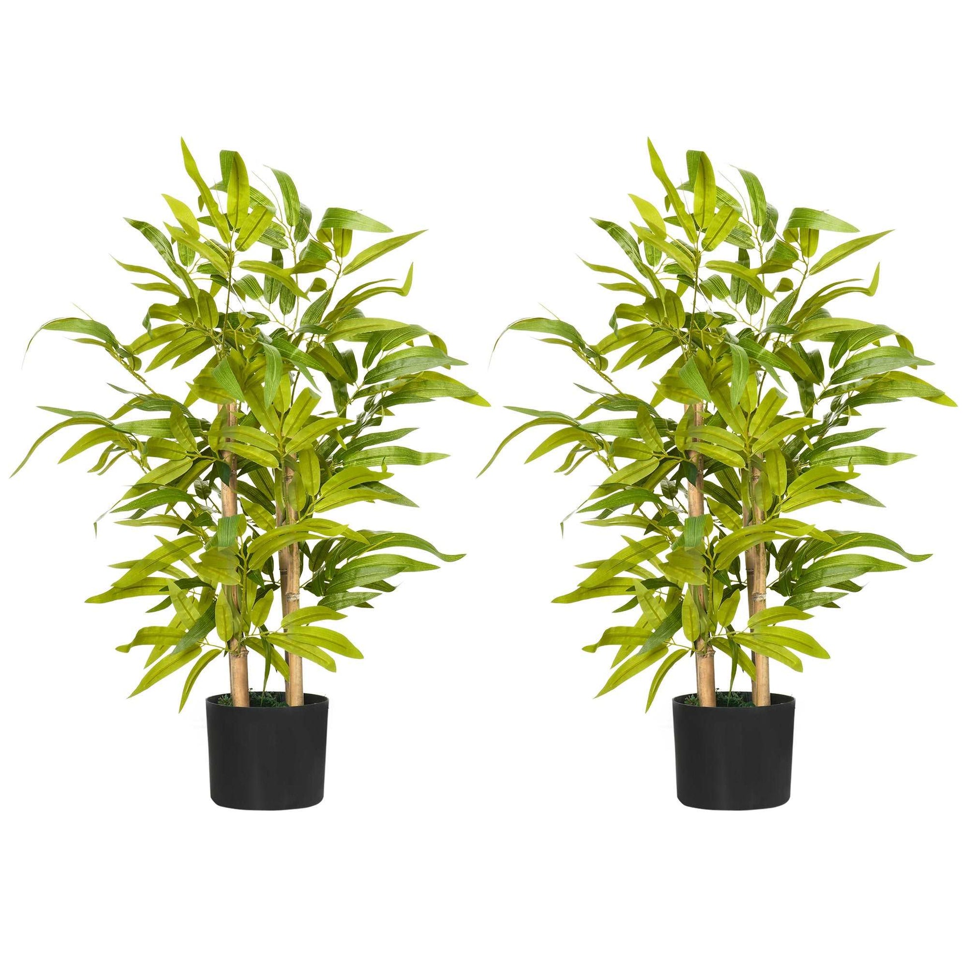 2 Piece Artificial Plants Bamboo Tree in Pot Desk Fake Plants for Home Indoor Outdoor Decor, 15x15x60cm, Green