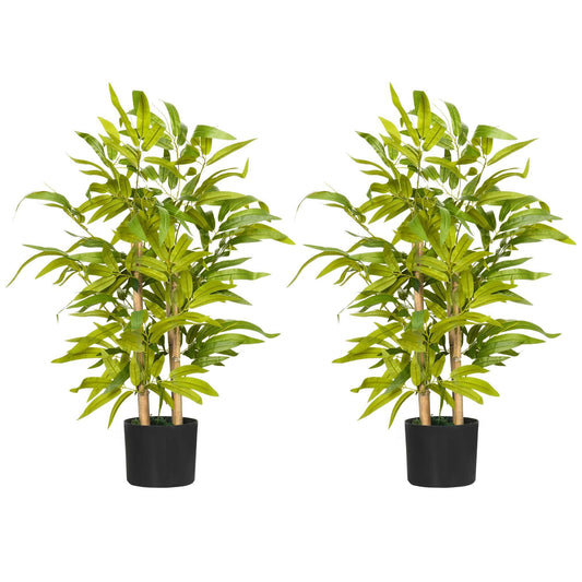 2 Piece Artificial Plants Bamboo Tree in Pot Desk Fake Plants for Home Indoor Outdoor Decor, 15x15x60cm, Green