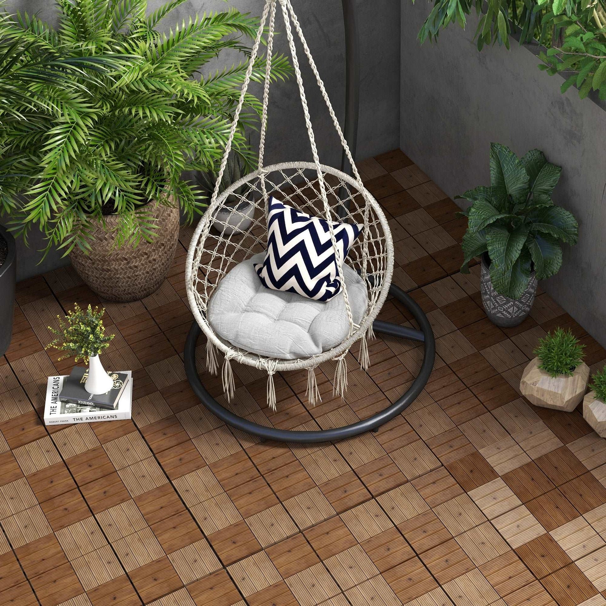 27 Pcs Wooden Interlocking Decking Tiles, 30 x 30 cm Anti-slip Outdoor Flooring, 0.81㎡ per Pack, All Weather Use for Patio, Balcony, Terrace, Hot Tub, Brown