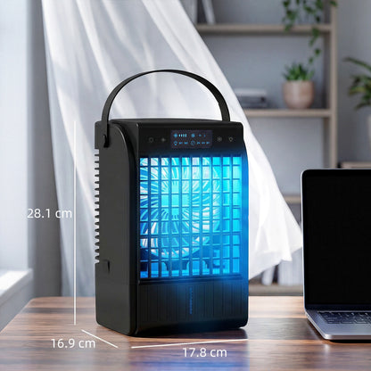 Portable Air Conditioner, 4-in-1 Mini Air Cooler with 4 Wind Speed, 2 Cool Mist, RGB 7 LED Light, Black / White