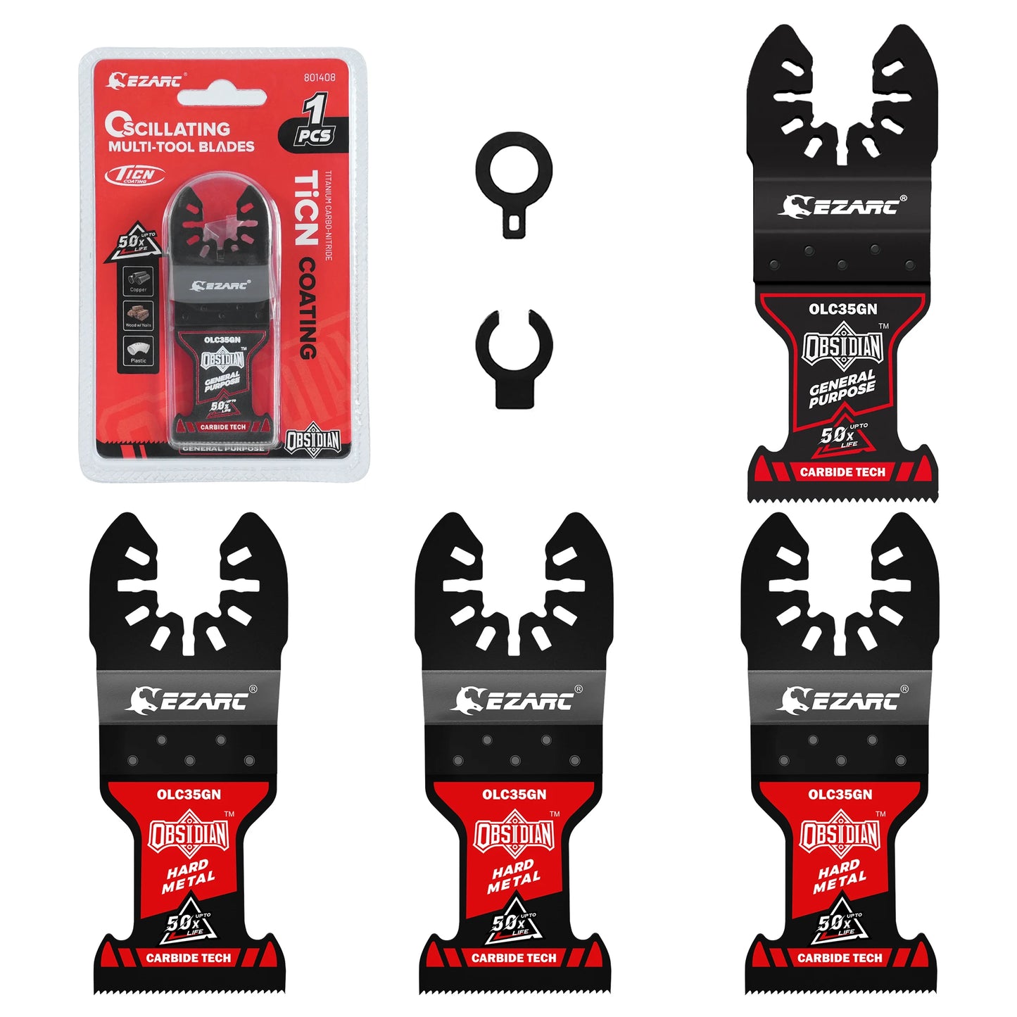 EZARC Obsidian Carbide Oscillating Saw Blades 4Pcs Ticn Quick Release Multi Tool Blades for Metal Nails Wood Plaster Drywall PVC