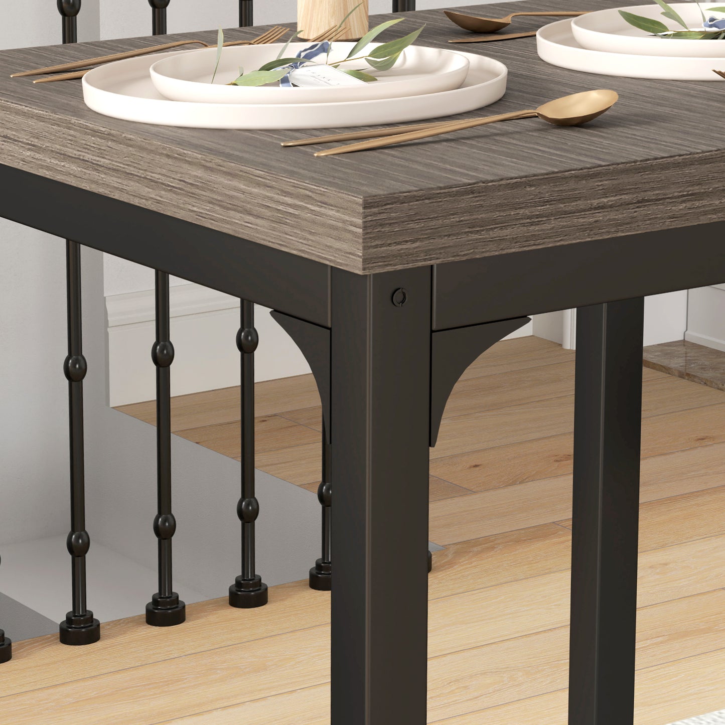 Three-Piece Minimal and Compact Dining Set, Grey Wood Grain