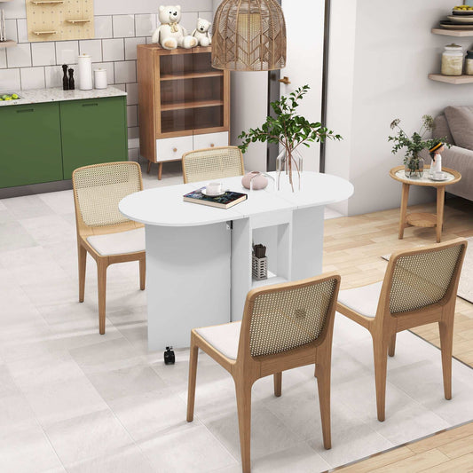 Four-Person Drop Leaf Dining Table, with Wheels - White