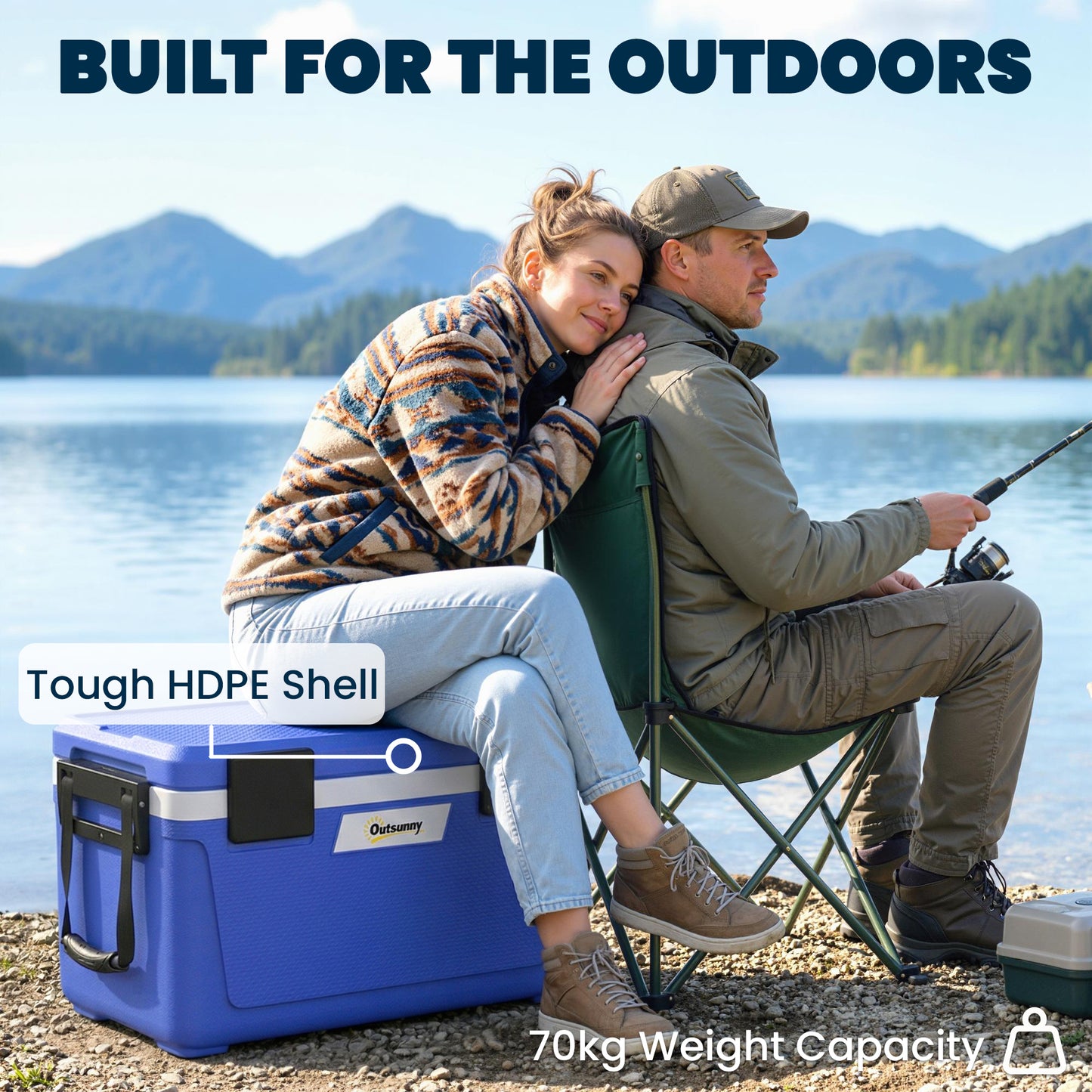 42.6L Insulated Cool Box | 72-Hour Retention | HDPE Shell | PU Foam | Drain Valve | 70kg | Camping & Fishing | Dark Blue