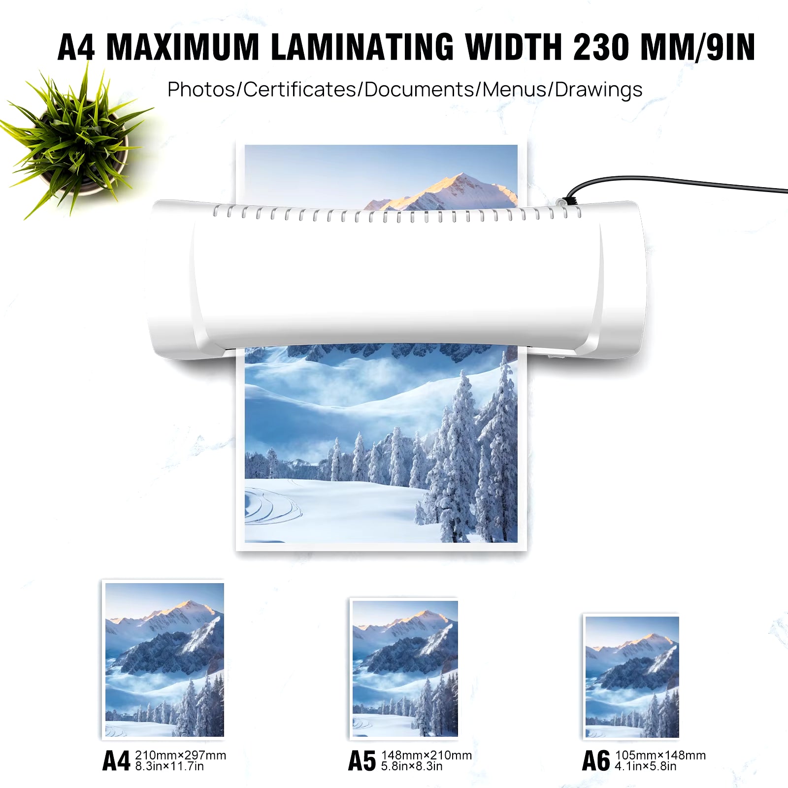A4/A5/A6 Thermal Laminating Machine Compact Lightweight A4 Laminator With Hot and Cold Settings, 3-4 Min Quick Warm-Up