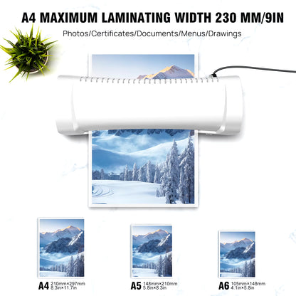 A4/A5/A6 Thermal Laminating Machine Compact Lightweight A4 Laminator With Hot and Cold Settings, 3-4 Min Quick Warm-Up