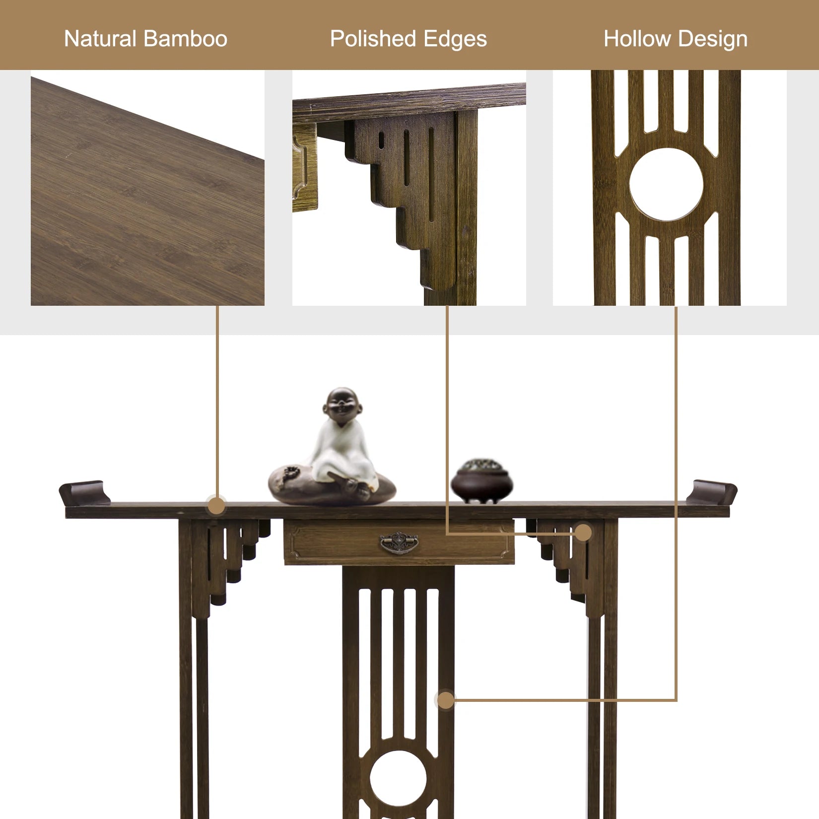 Ancient Oriental Hall Console Accent Table For Entryway With Drawer Storage Shelf Natural Bamboo Wood Furniture
