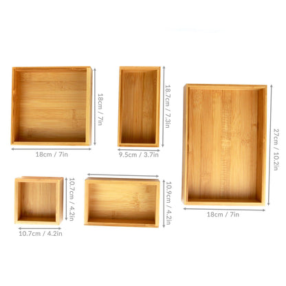 Maison & White Bamboo Drawer Organisers | 5 Piece Mixed-Size Storage Box Set | Natural Matte Lacquer Finish | Home & Office