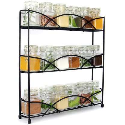 Maison & White 3 Tier Herb & Spice Rack | Black | Stainless Steel | 34x33x7cm | Free-Standing or Wall-Mounted | Non-Slip Feet | 2-Year Warranty