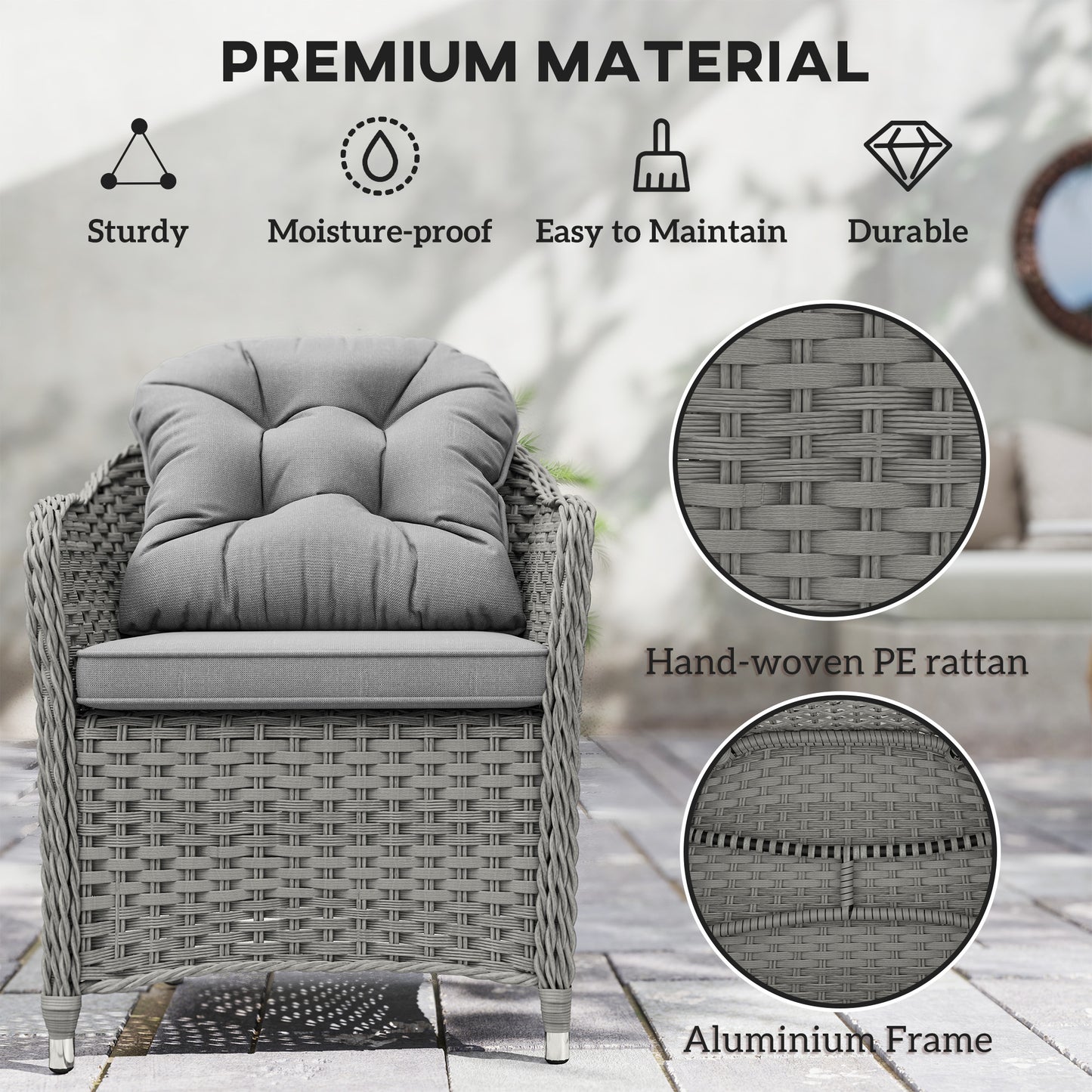 6 Seater Outdoor Garden Furniture Dining Set with Seat and Back Cushions, PE Rattan Table and Chairs, Rectangular Glass Top Table