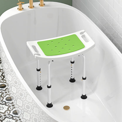 6-Level Height Adjustable Aluminium Bath Room Stool Chair Shower  w/ Padded Seat Drainage Holes Foot Pad, Green