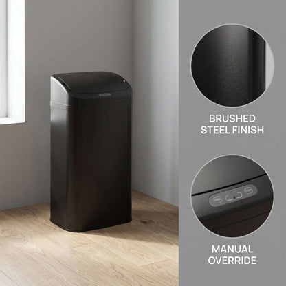 48L Infrared Sensor Bin | Opens in 0.5s | Quiet Close in 5s | Fingerprint-Resistant Galvanised Steel | No Inner Bucket | 4xAA Batteries | No Assembly | 33x25x69cm | Black