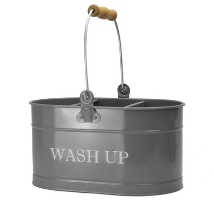 Wash Up Tidy | Powder-Coated Steel | 3 Compartments | Carry Handle | Rust Resistant | 27x14x12.5cm | Kitchen Sink Organiser | 2-Year Guarantee | Grey