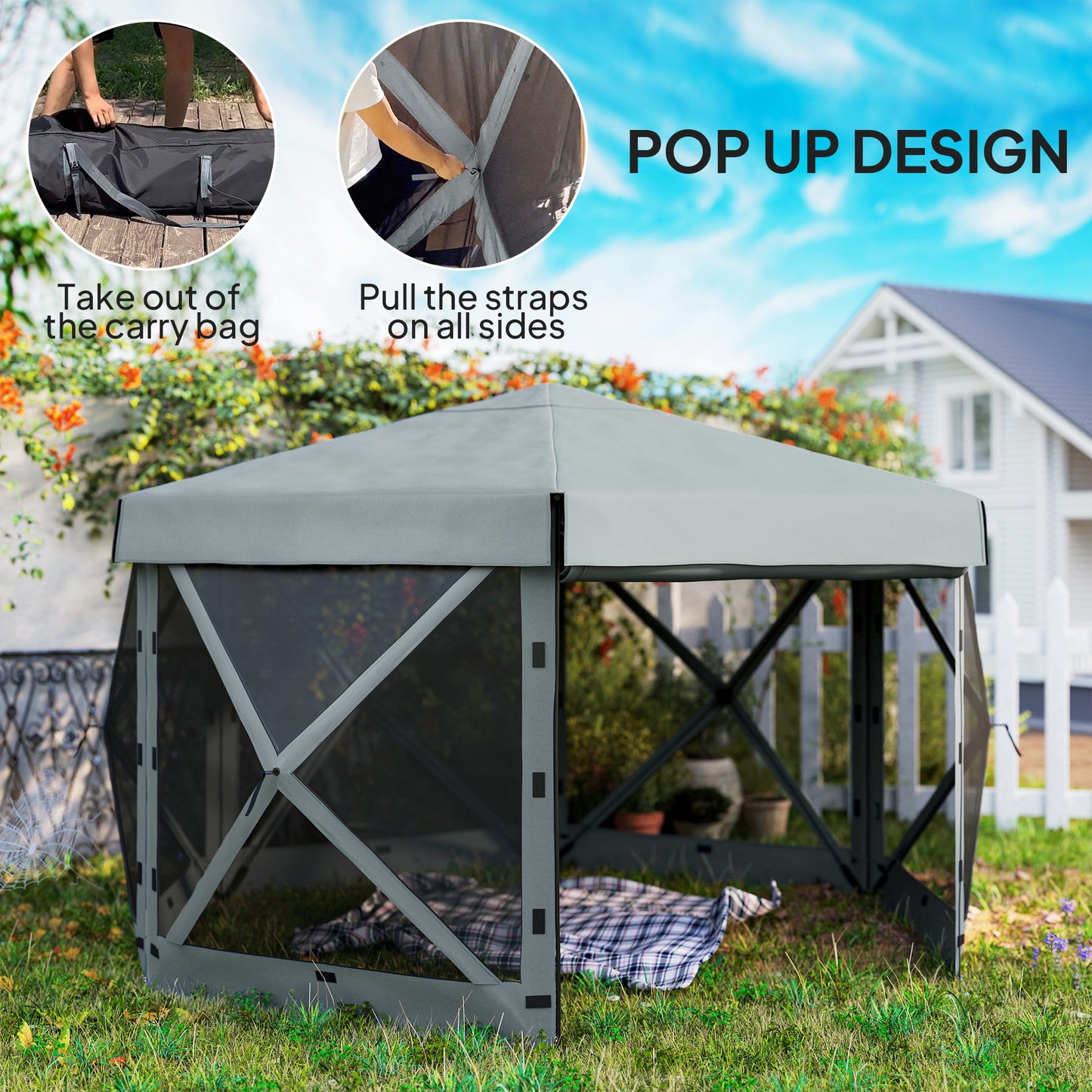 3 x 3(m) Hexagon Pop Up Gazebo with 5 Sides and Carry Bag, Waterproof, UV Resistant Party Tent Instant Event Shelter for Garden, Patio