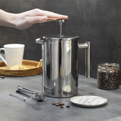 Maison & White French Press Cafetiere | Stainless Steel | 1500ml | Double-Walled | 22x20cm | Keeps Warm Up to 2 Hours | 7-Piece Set | 2-Year Warranty