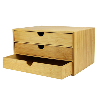 Maison & White Bamboo Desktop 3-Drawer Organiser | Wide Opening Drawers | Clear Varnish Finish | Easy Wipe | Eco-Friendly | Desk Office Home Dressing Table | 25.3x33.3x18.5cm | 2-Year Warranty