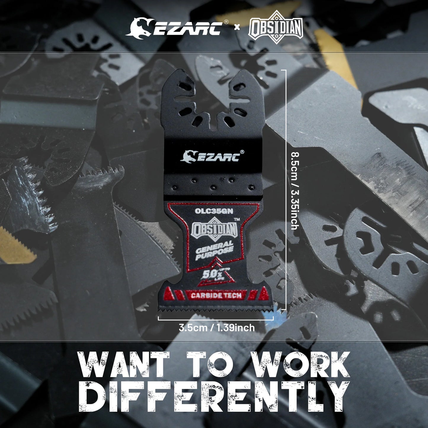 EZARC 3 Piece Carbide Oscillating Multitool Blades Obsidian Universal Quick Release Oscillating Saw Blades for Metal, Wood, Drywall