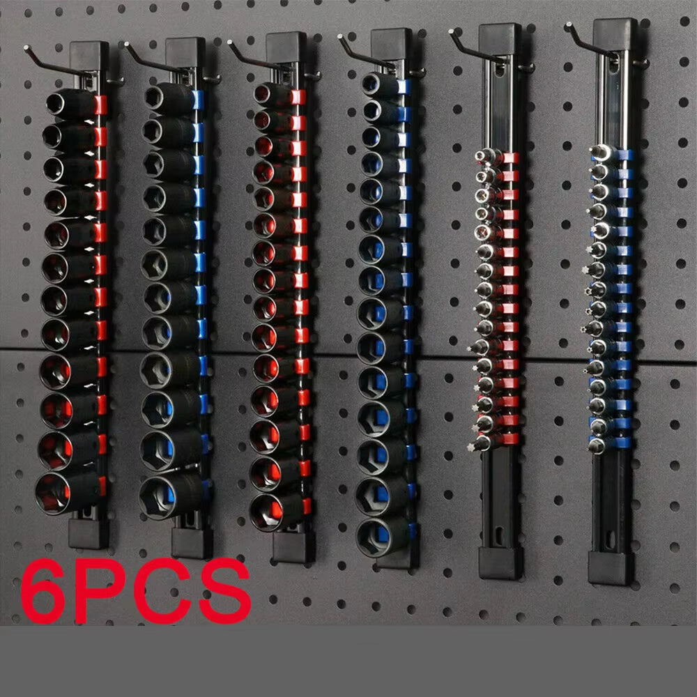 6 Set 1/2" 3/8" 1/4" Socket Organizer Tool Holder Sleeve Socket Storage Rail Kit Holder Mountable Socket Organizer Rail Rack Set