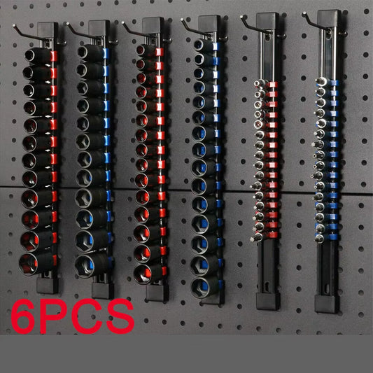 6 Set 1/2" 3/8" 1/4" Socket Organizer Tool Holder Sleeve Socket Storage Rail Kit Holder Mountable Socket Organizer Rail Rack Set
