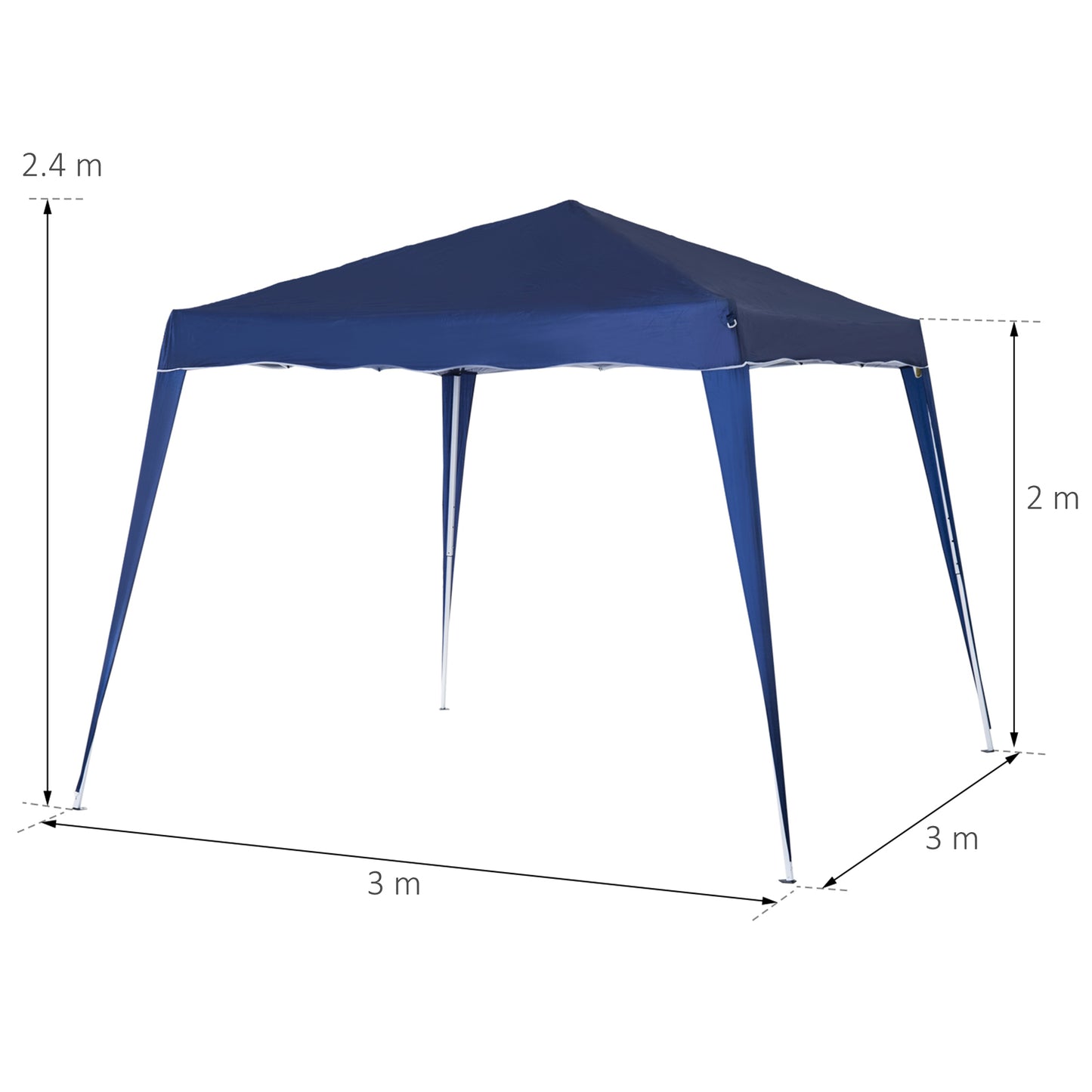 Outsunny 3 M x 3 M Base/ 2.5 M x 2.5 M Top Pop Up Camping Gazebo with Carry Bag, Height Adjustable Party Tent Instant Event Shelter