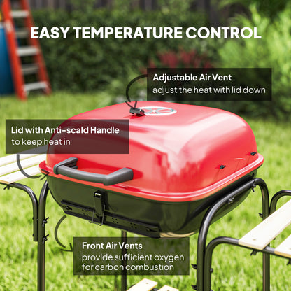 Charcoal Barbecue Grill Portable BBQ Grill with 1840 cm² Cooking Area, 3 Shelves, Adjustable Vent, Wheels for Outdoor Cooking, Garden Party