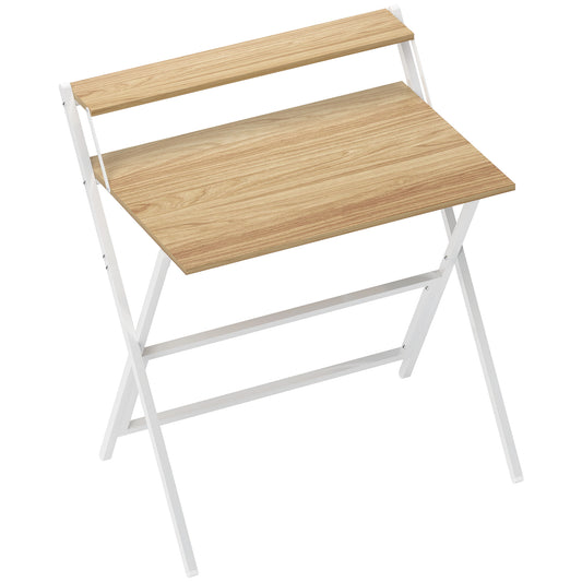 81.5 cm Folding Computer Desk with Monitor Shelf - Natural Wood Finish / Rustic Brown Finish