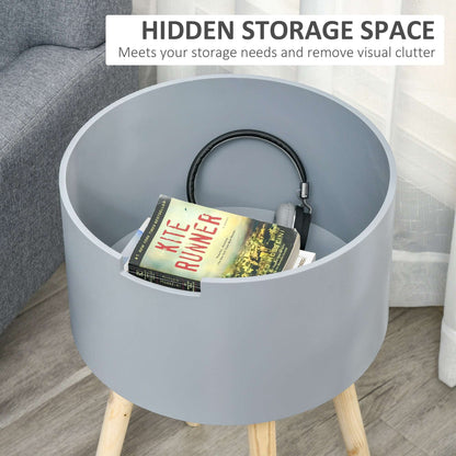Modern Side Table With Hidden Storage Space, Round Night Stand With Removable Tray Wood Table /  Living Room Children's Room, Set of 2, Grey