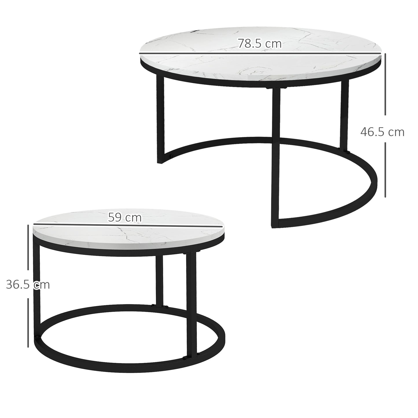Industrial Nesting Coffee Table Set of 2, Round Coffee Tables, Living Room Table with Faux Marbled Top and Steel Frame