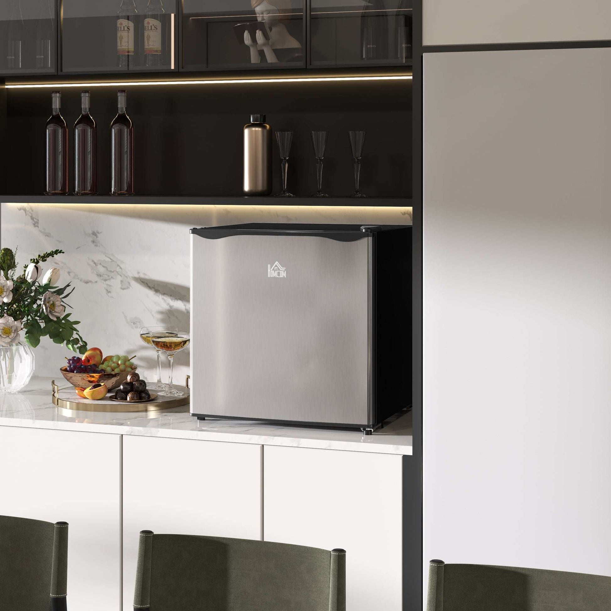 46 Litre Table Top Mini Fridge, Small Fridge with Ice Box, Reversible Door, Adjustable Temperature and Legs for Bedrooms, Home Office