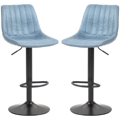 Adjustable Bar Stools Set of 2 Counter Height Barstools Dining Chairs 360° Swivel with Footrest for Home Pub, Blue