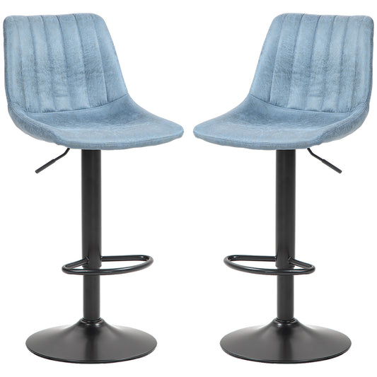 Adjustable Bar Stools Set of 2 Counter Height Barstools Dining Chairs 360° Swivel with Footrest for Home Pub, Blue