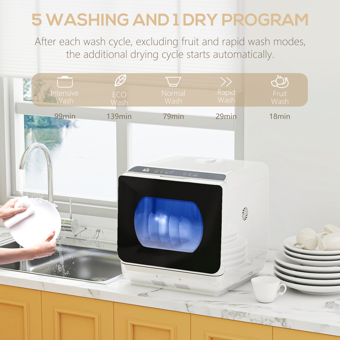 Multi-Program 6L Tabletop Dishwasher, White / Black
