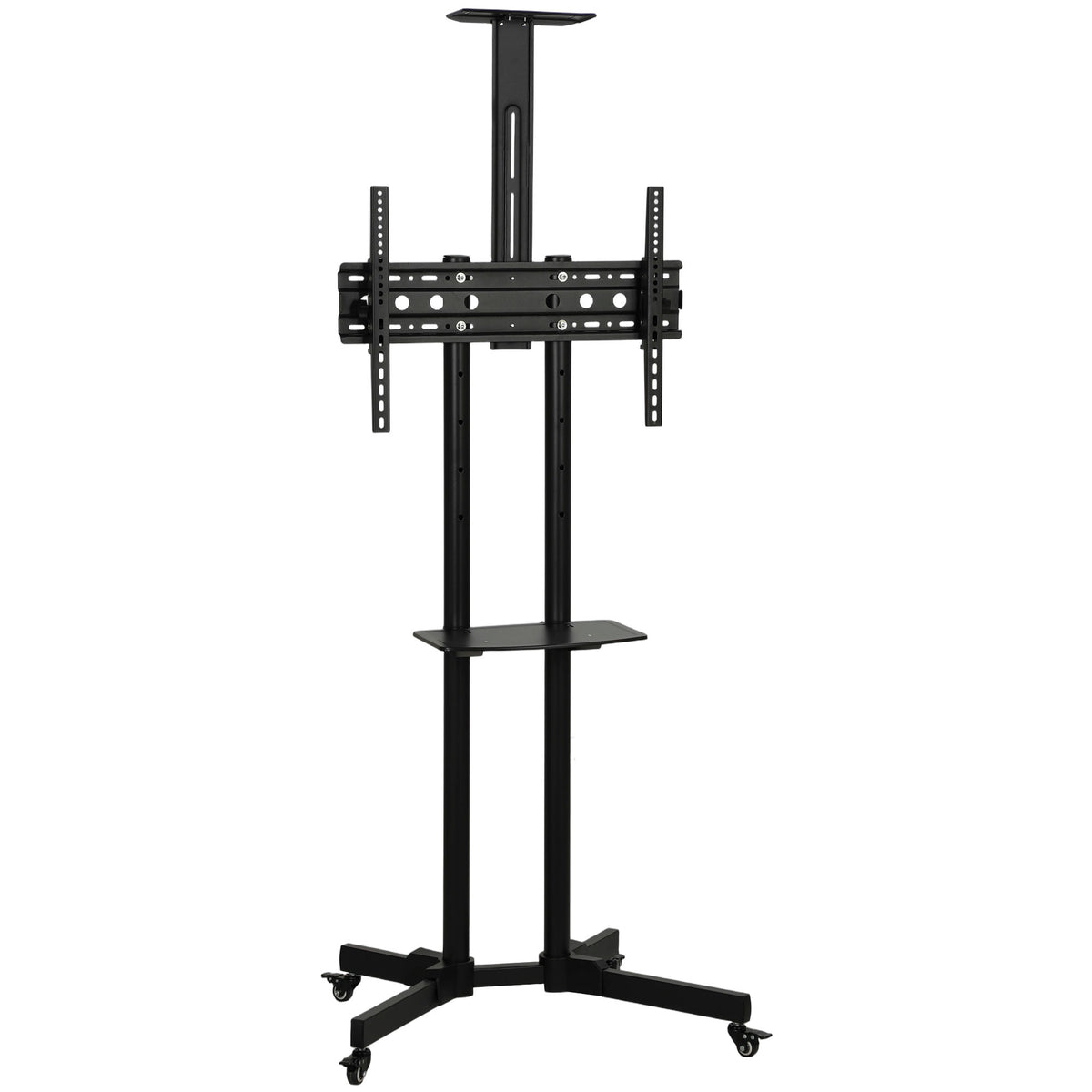 Mobile TV Stand on Wheels for 32-75 Inch TVs | 5-Level Height 120-187.5cm | ±15° Tilt | VESA up to 400x600mm | 50kg Load | 360° Locking Casters | Dual Shelves | Black