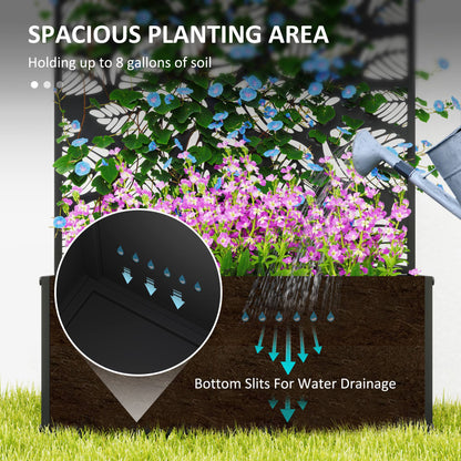 Outsunny Outdoor Metal Planter, with Back Trellis - Black