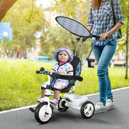 4 in 1 Tricycle for Kids with 5-point harness straps, Removable Canopy, Blue