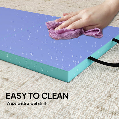 Foldable Gymnastics Mat | 5cm EPE Foam | 180x60cm | 4-Fold | Carry Handle | 150kg | Yoga & Tumbling | Green & Purple