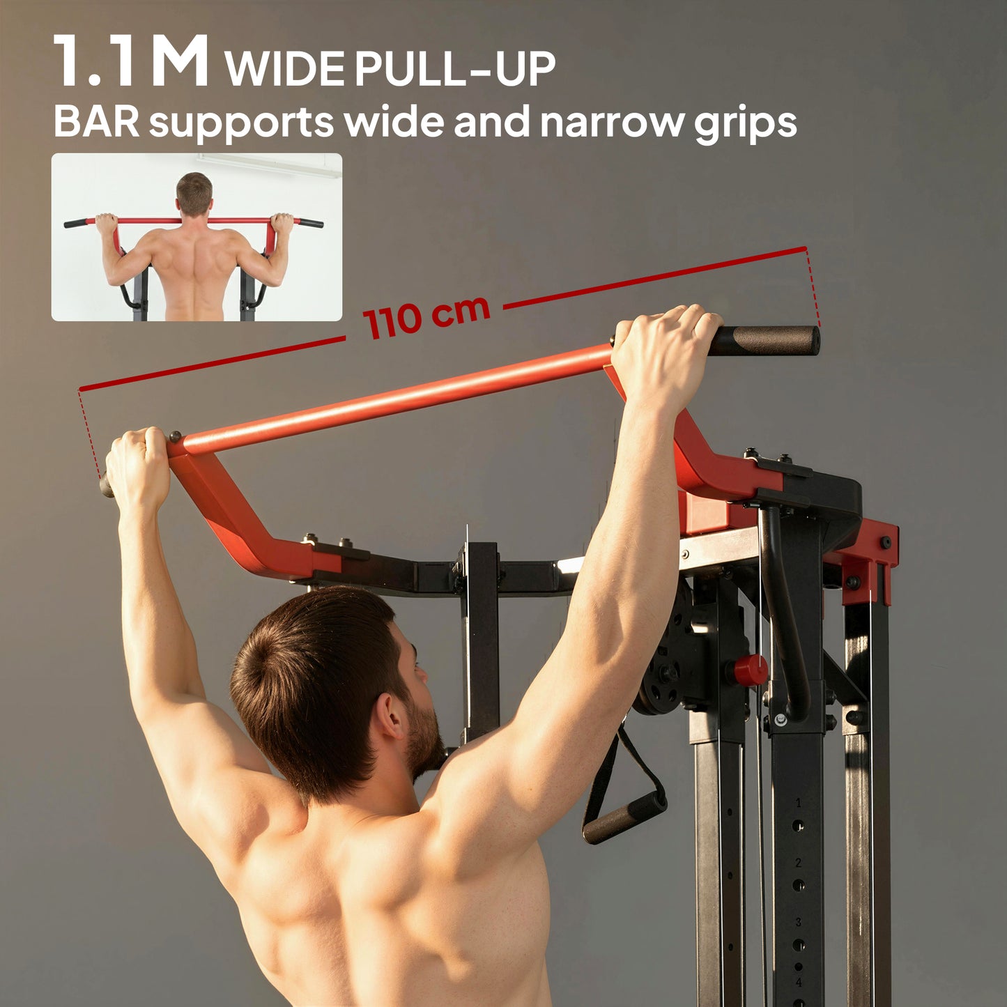 SPORTNOW Power Tower with Lat Pull Down Machine, Pull Up Bar, Dip Station, Adjustable Height Power Pack for Home Gym