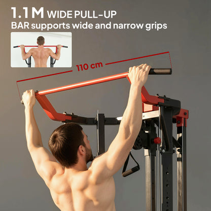 SPORTNOW Power Tower with Lat Pull Down Machine, Pull Up Bar, Dip Station, Adjustable Height Power Pack for Home Gym