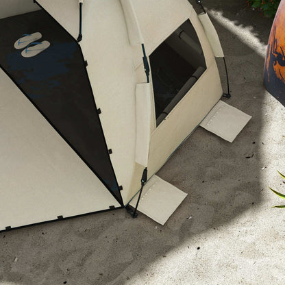 Outsunny 2-3 Person Pop Up Beach Tent, UPF15+ Sun Shelter with Extended Floor, Sandbags, Mesh Windows and Carry Bag, Khaki