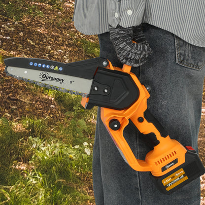 8 Inch Electric Chainsaw, Cordless Chain Saw with Brushless Motor, 2 x 4.0Ah Batteries and Safety Lock, Handheld Portable Wood Pruning Saw