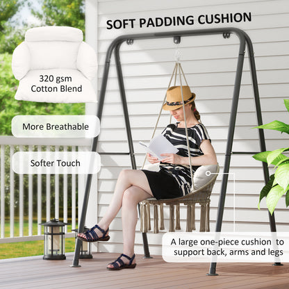 Hanging Chair Indoor Outdoor Hammock Chair with Soft Cushion, Cotton Rope Boho Style Swing Chair, Hanging Garden Swing Seat Cream White