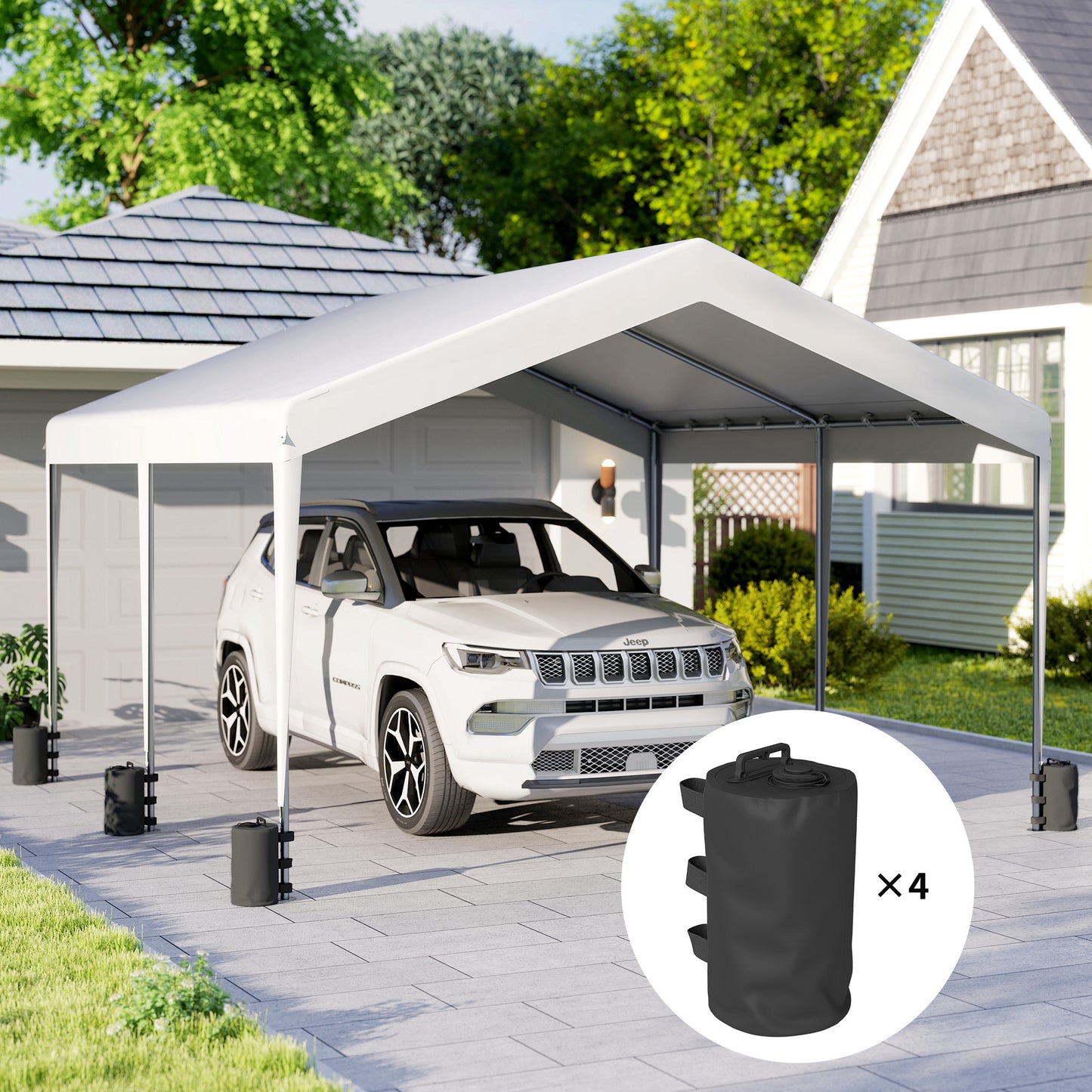 Set of 4 Gazebo Weight Bags | 10L Water or 13kg Sand | 500D PVC | Adjustable Straps 25-70mm Legs | Foldable | Black
