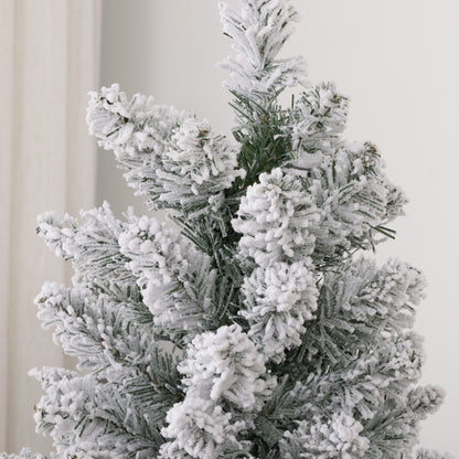 5ft Artificial Pencil Christmas Tree with 263 Snow Flocked Tips, Metal Base