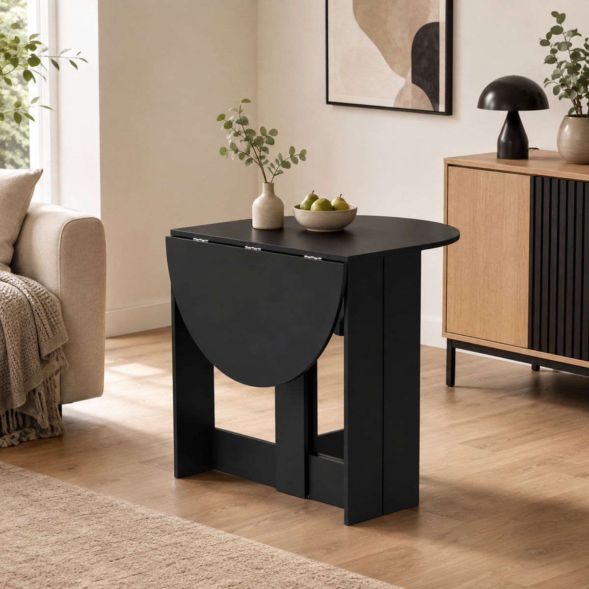 Black Drop-Leaf Dining Table | Folding Space-Saving Table with 3 Configurations | Seats 2-4 | 104 x 76 x 73.7 cm | Kitchen & Small Apartment Furniture