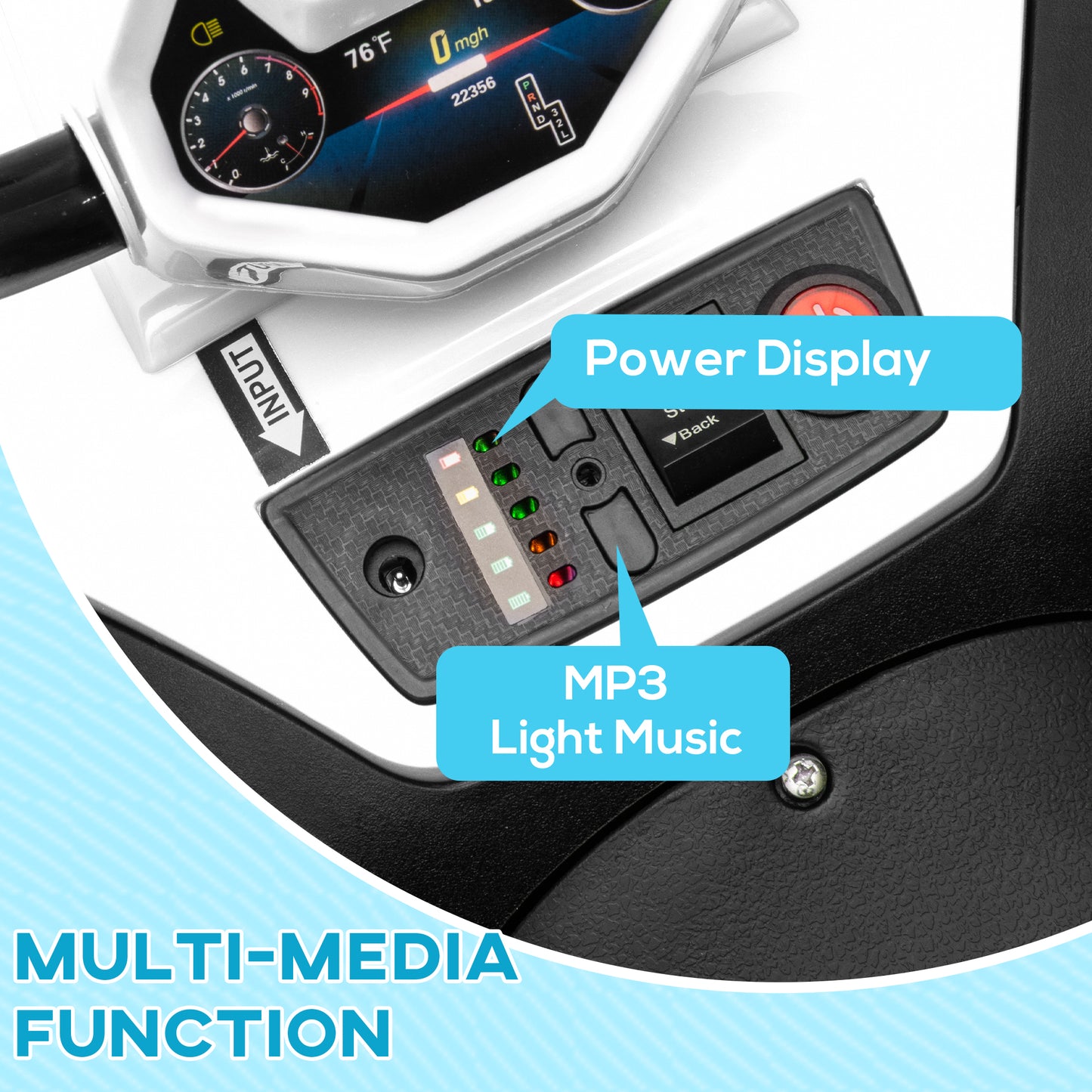 AIYAPLAY 12V Kids Electric Quad Bike w/ Spring Suspension System, Forward & Backward, LED Light, Music, MP3, White / Red