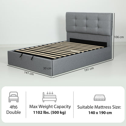 4ft6 Double Ottoman Bed with Gas Lift Storage - Grey