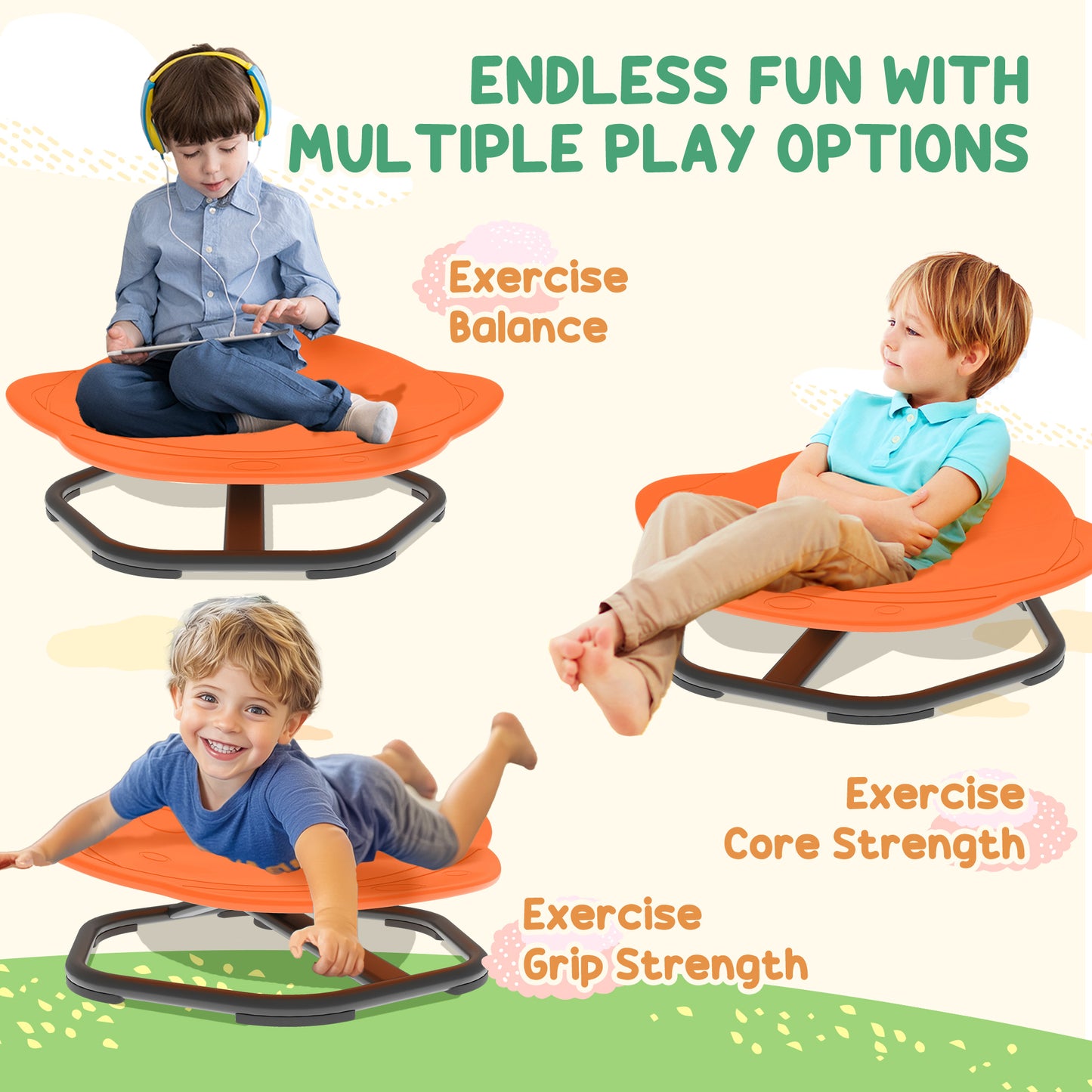 AIYAPLAY Planet-Shaped-kids Swivel Chair, Sensory Spinning Chair for Balance, Coordination Training, Orange / Red